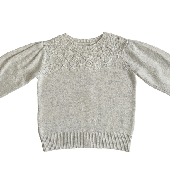 La Vie Rebecca Taylor Sweaters - LA Vie Rebecca Taylor Wool Blend Floral Embroidery Puff Shoulder Sweater